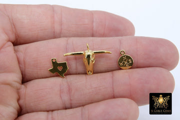 Gold Cow Skull Charm, Gold 925 Sterling Silver Texas - A Girls Gems